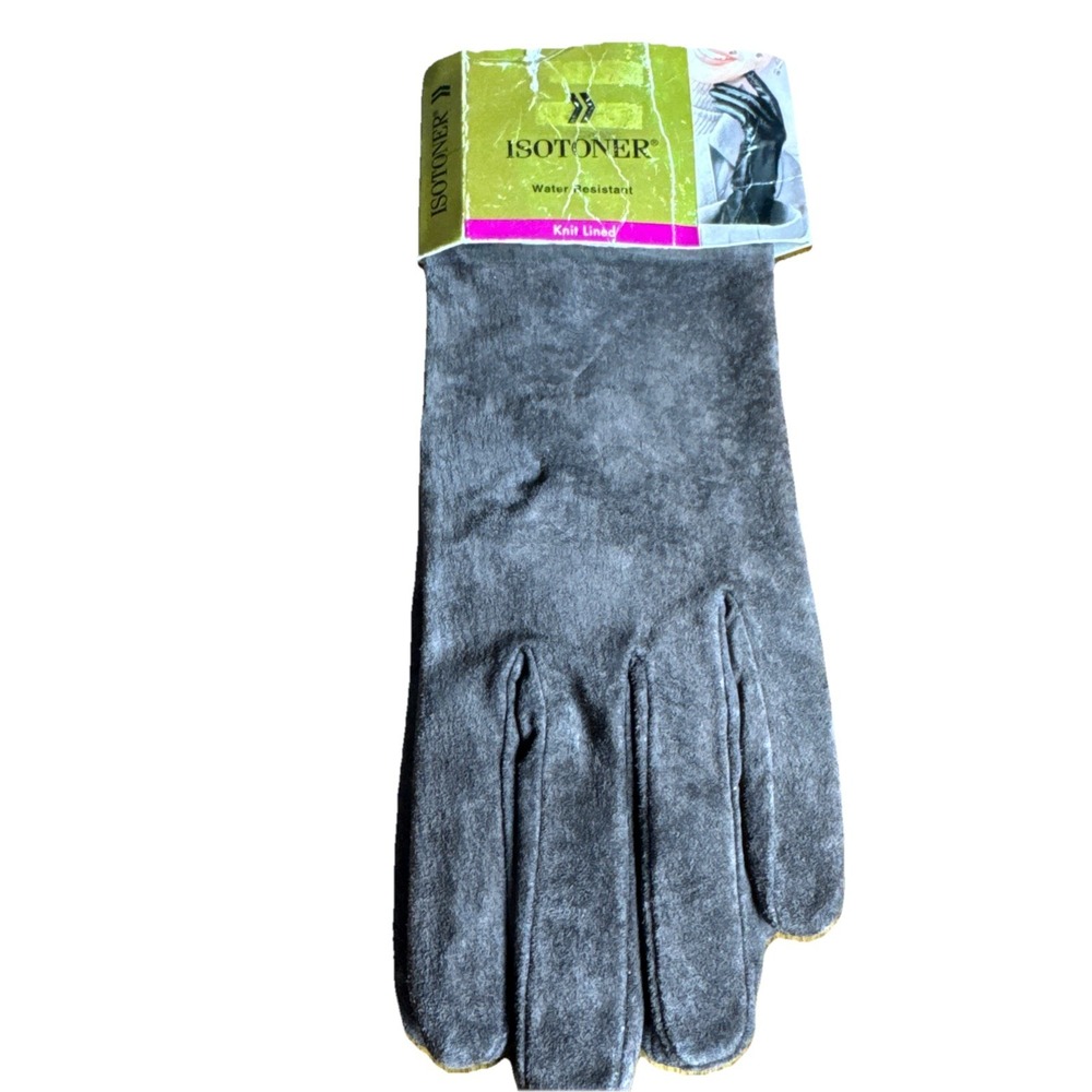 Vintage NOS Women's Isotoner Brown Suede Gloves Knit Lined 1998 Water Resistant